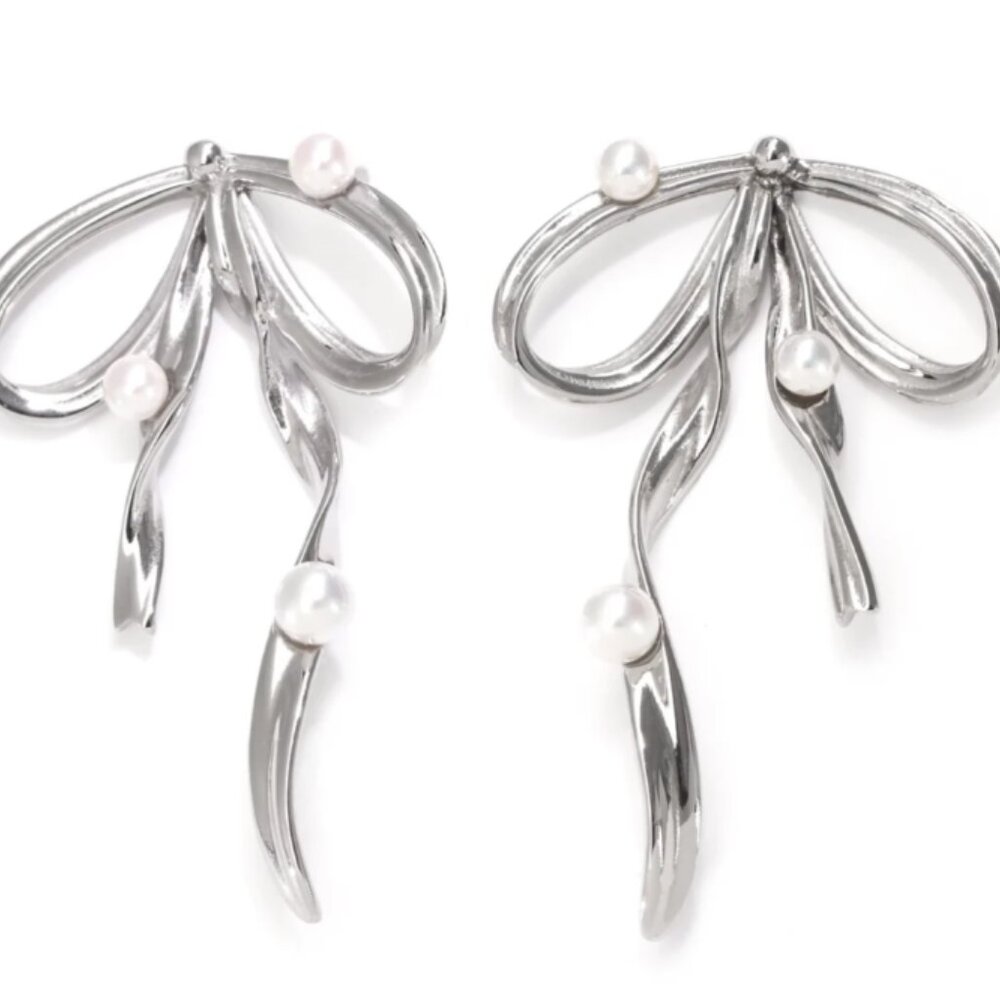 Jewelry Archives - Bisoulovely Elegant Silver Bow Earrings with Pearls